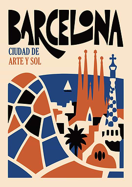 Barcelona Travel Poster - Ciudad de Arte y Sol