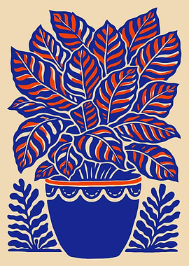 Vibrant Blue and Orange Potted Plant Illustration