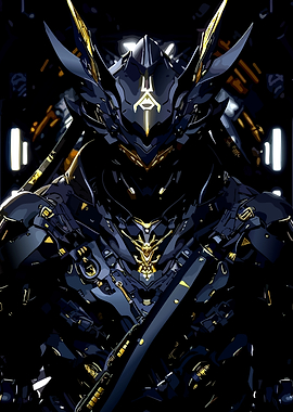 Futuristic Cybernetic Samurai in Dark Armor