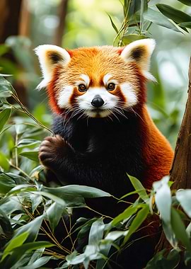 Adorable Red Panda in Bamboo Forest