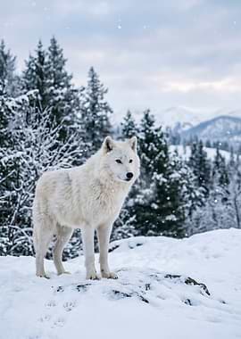 Majestic White Wolf in Snowy Landscape