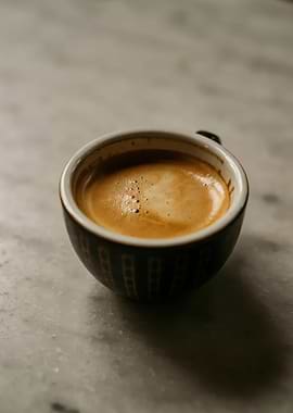 Fresh Espresso in a Patterned Cup