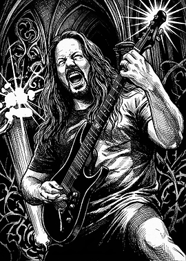 Black and White Heavy Metal Guitarist