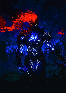 Dark Knight with Glowing Blue Runes