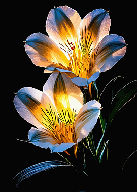 Vibrant Alstroemeria Flowers on Black Background