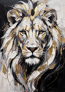 Abstract Gold and Black Lion Portrait