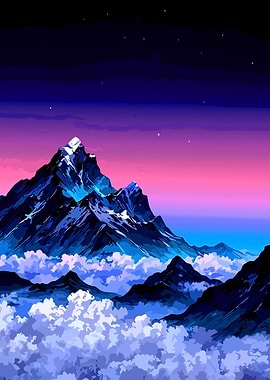 Vibrant Mountain Peak Above the Clouds
