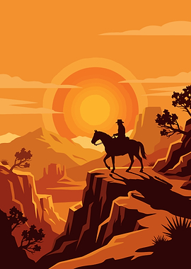Gaming Cowboy Riding at Sunset