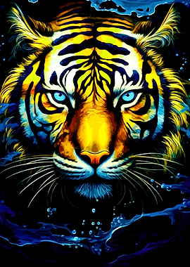 Vibrant Neon Tiger in Water