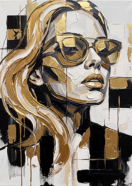 Modern Gold and Black Abstract Portrait