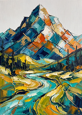 Vibrant Impasto Mountain Landscape Painting