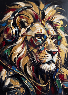 Cool Lion Wearing Headphones and Sunglasses