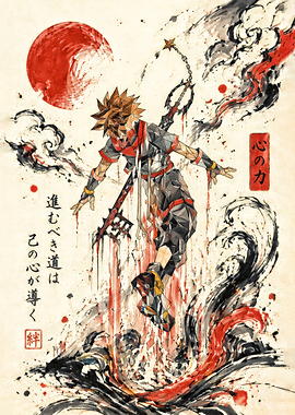Sora Kingdom Hearts Sumi-e Style Art