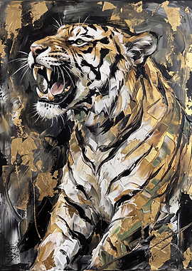 Abstract Gold and Black Tiger Painting