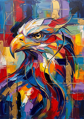 Abstract Colorful Oil Painting Eagle Portrait