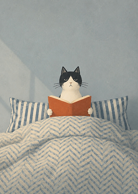 Cat Reading in Bed