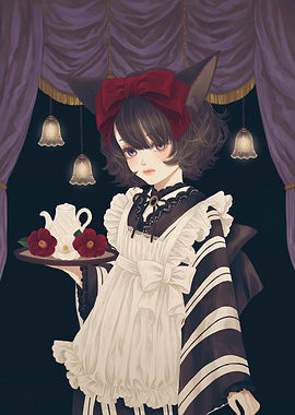 Cat-Eared Maid with Tea Tray