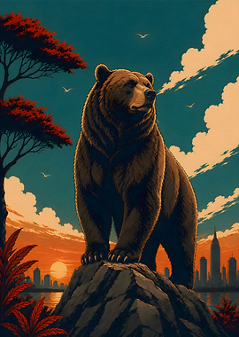 Majestic Bear Overlooking City Skyline