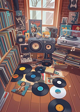 Cozy Retro Music Vinyl Collection Room