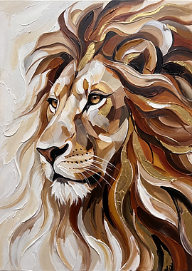 Abstract Impasto Oil Painting of Lion