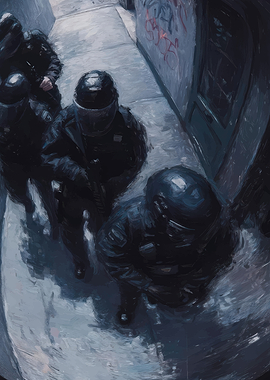 Tactical Team in Narrow Alleyway Painting