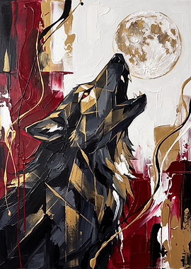 Abstract Wolf Howling at Moon Painting