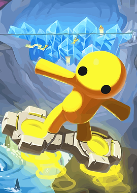 Wobbly Life Character on Hoverboard in Crystal Cave