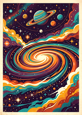Retro Style Colorful Spiral Galaxy