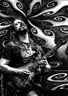 Black and White Guitarist Illustration