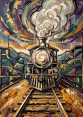 Abstract Steam Locomotive on Tracks