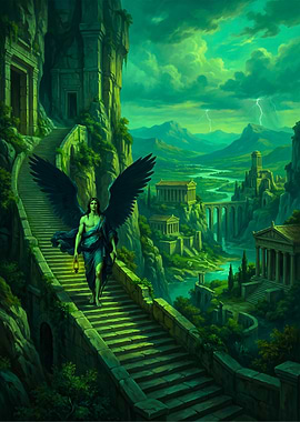 Angel Descending Ancient Stone Stairs