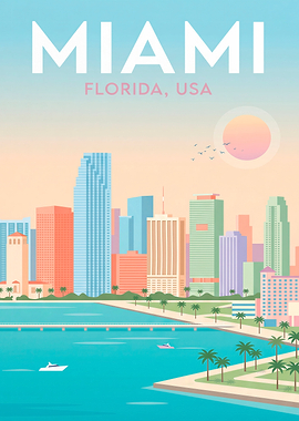 Miami Florida Skyline Travel Poster