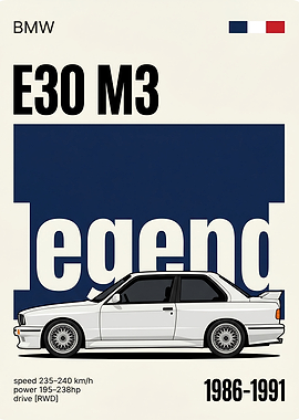BMW E30 M3 Legend Minimalist Poster