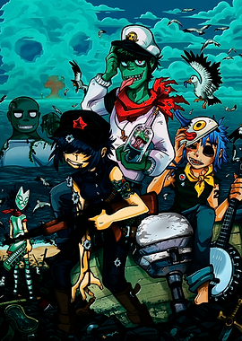 Gorillaz Plastic Beach Band Illustration