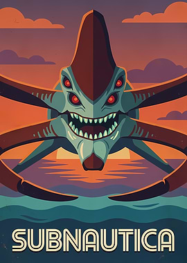 Subnautica Reaper Leviathan Retro Poster