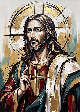Modern Portrait of Jesus Christ with Gold Accents