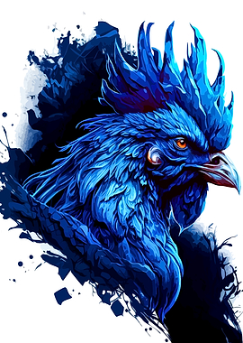Vibrant Blue Rooster Portrait