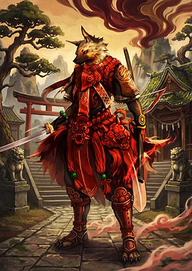 Anthropomorphic Hyena Samurai in Red Armor