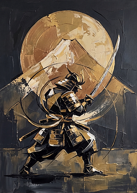 Golden Samurai with Mount Fuji Painting