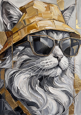 Stylish Cat in Gold Bucket Hat