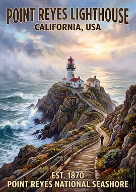 Point Reyes Lighthouse Vintage Travel Poster