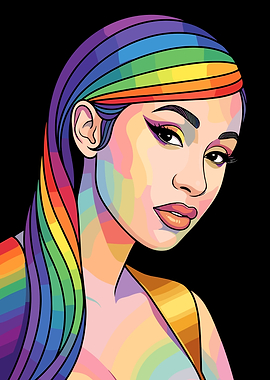 Cardi B Rainbow Pop Art Portrait