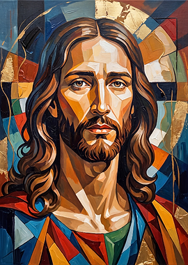 Modern Geometric Portrait of Jesus Christ