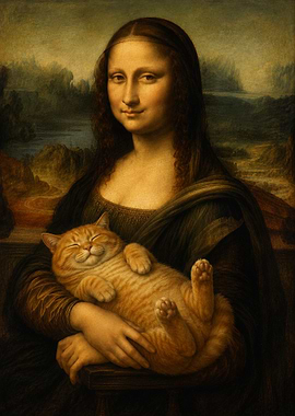 Mona Lisa Holding a Sleeping Cat