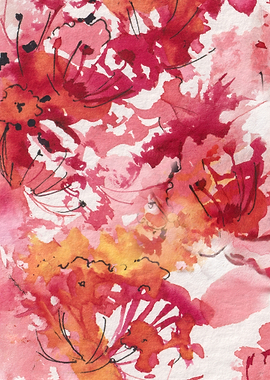 Abstract Watercolor Red Floral Pattern