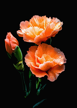 Vibrant Orange Carnations with Dew Drops