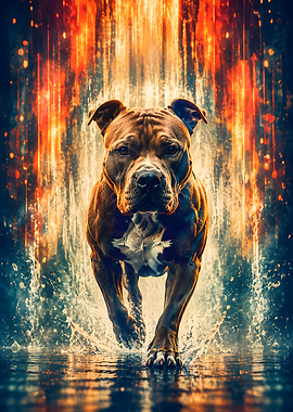 Powerful Pitbull Running Through Water