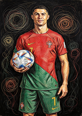 Cristiano Ronaldo Portugal Scribble Art Portrait