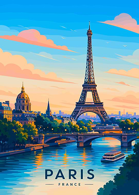 Paris France Eiffel Tower Travel Poster