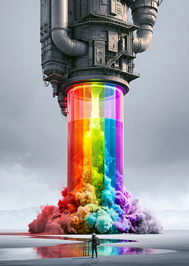 Industrial Tower Emitting Rainbow Smoke